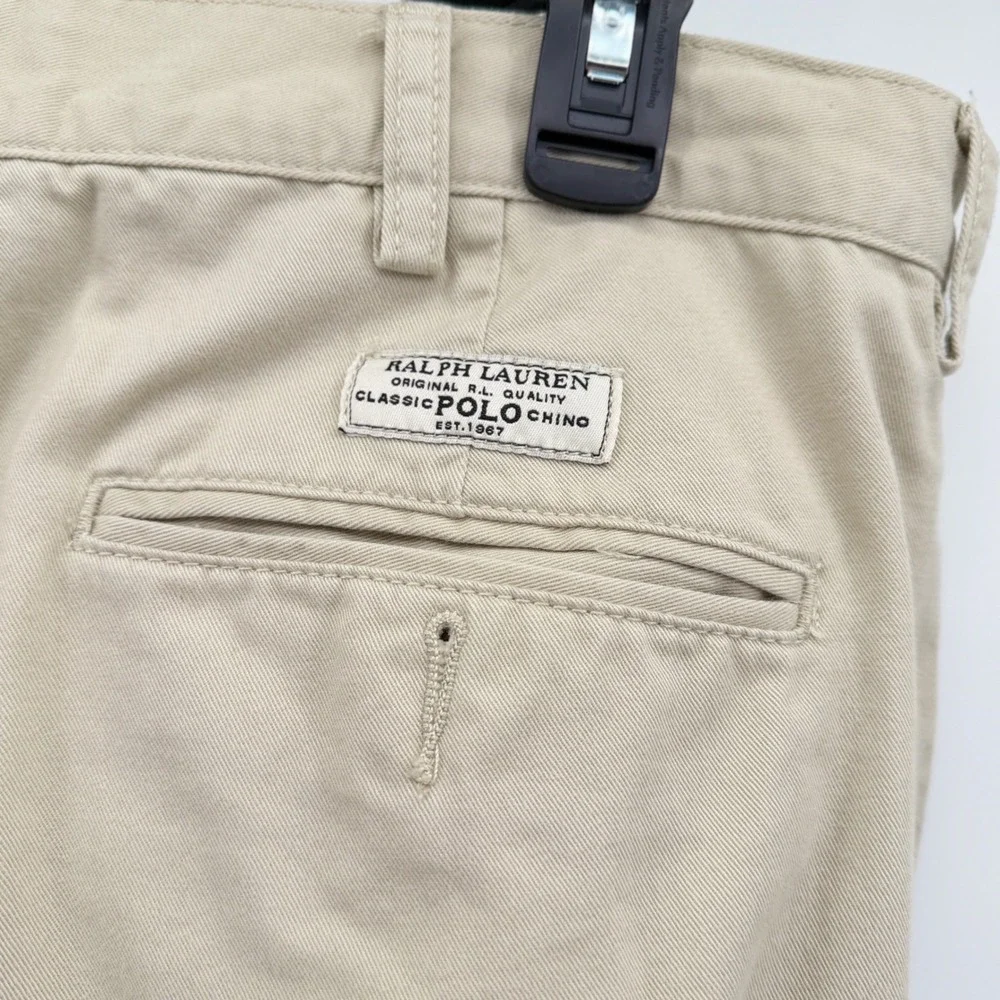 Polo Ralph Lauren Mens 36 Pleated Chino Shorts Beige Classic Fit Cotton Twill